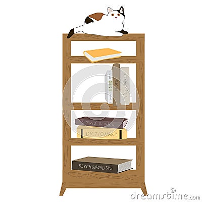 Bookcase, cabinet and library, books and knowledge cartoon vector flat illustration isolated on white. Vector Illustration