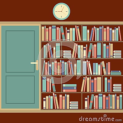 Bookcase In Reading Room Vector Illustration