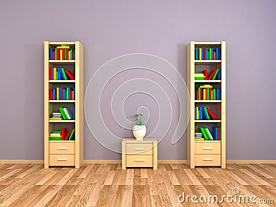 Bookcases at the wall Stock Photo