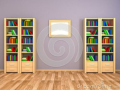 Bookcases at the wall Stock Photo