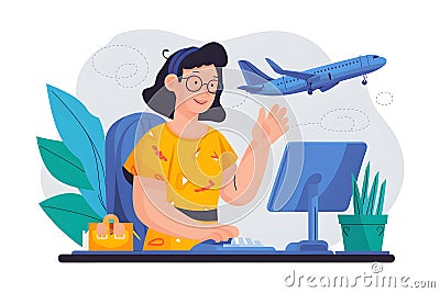 Booking flight online Person navigates travel options and bookings Stock Photo