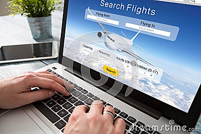 Booking flight travel traveler search reservation holiday page Stock Photo