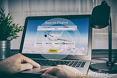 Booking flight travel traveler search reservation holiday page Stock Photo