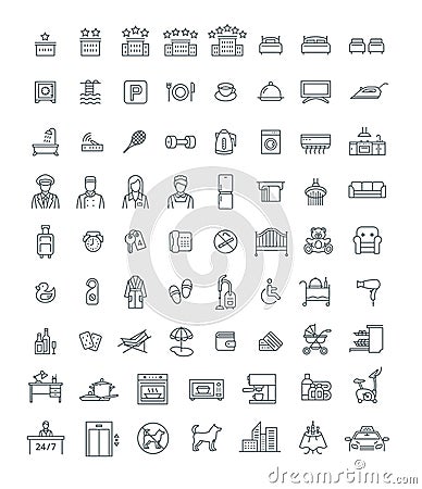 Booking hotel room services thin line vector icons Vector Illustration