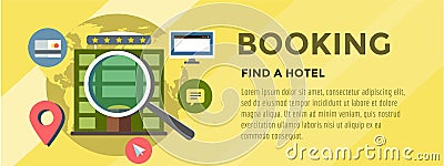 Booking Hotel. Travel infographic. Loupe, Building Vector Illustration