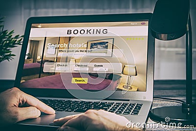 Booking hotel travel traveler search business reservation Stock Photo