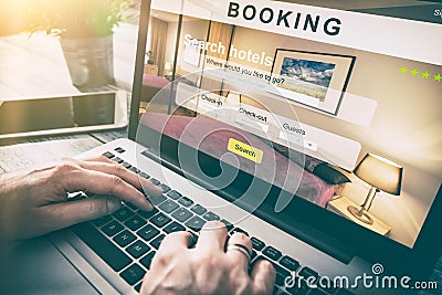 Booking hotel travel traveler search business reservation Stock Photo