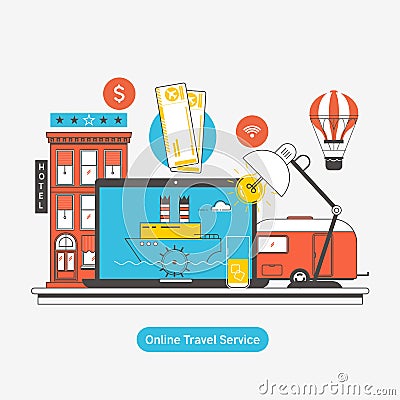 Booking reserve hotel.Travel booking concept. Hotel reservation, ticket purchase. Vector illustration Vector Illustration