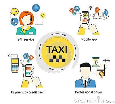 Booking taxi Vector Illustration