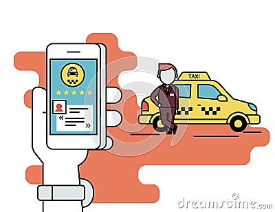 Booking taxi via mobile app Vector Illustration
