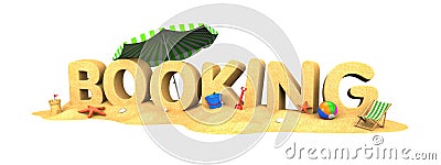 Booking - the word of sand and umbrella Cartoon Illustration