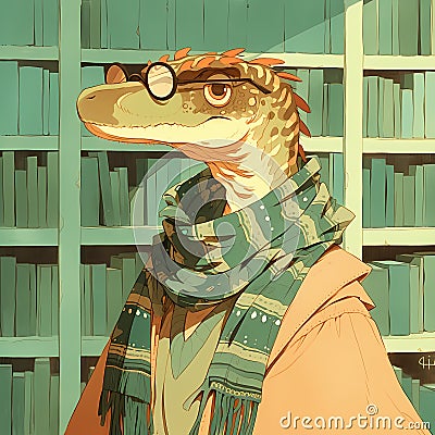 Bookish Alligator, Charming and Quirky. Cartoon Illustration