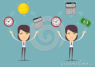 Bookkeeper at work.Time is money concept. Vector Illustration