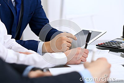 Bookkeepers team or financial inspectors making report, calculating and checking balance. Tax service financial documen Stock Photo