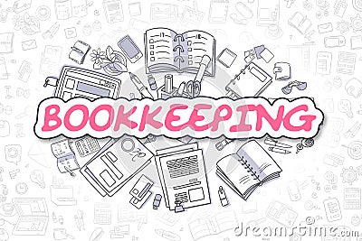 Bookkeeping - Cartoon Magenta Text. Business Concept. Stock Photo