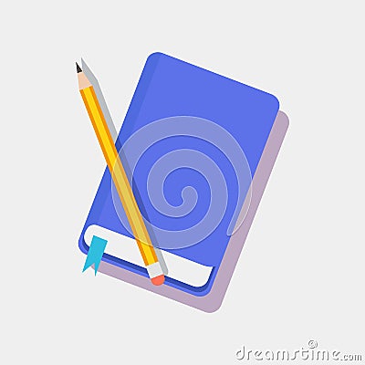 Bookmark in Blue Diary and Pencil Color Icons Vector Illustration