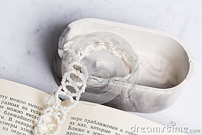 Bookmark for a book made of beads. Bead decoration. Handmade work Stock Photo