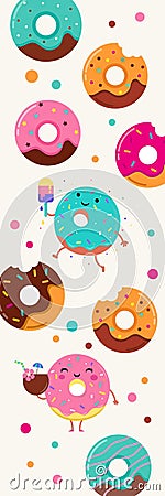 Bookmark with sweet colorful donuts, cute illustrations for kids Cartoon Illustration