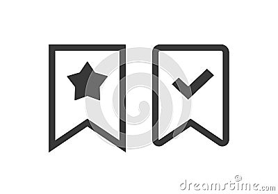 Bookmark vector icon line outline art label element design isolated symbol, book mark starred and checked ui tag Vector Illustration