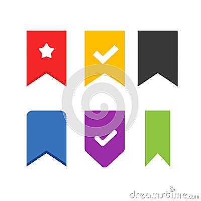 Bookmark vector icons set label element design isolated flat symbol, book mark starred and checked ui tag pictogram red Vector Illustration