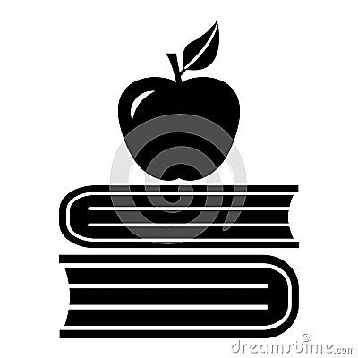 Books and apple, black and white icon. Vector Cartoon Illustration