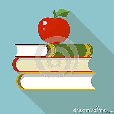 Books with apple flat Vector Illustration