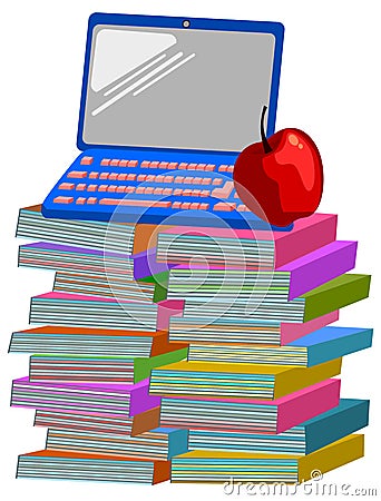 Books apple laptop computer Vector Illustration