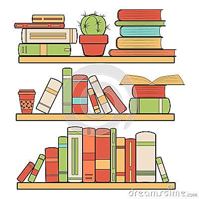 Books bookshelves color Vector Illustration