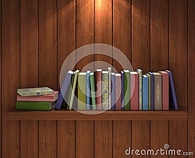 Books on the brown wooden bookshelf Stock Photo