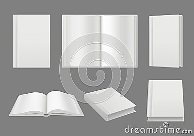 Books cover template. Clean white 3d pages isolated brochure or magazine vector realistic mockup Vector Illustration