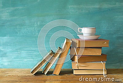 Books with a cup of coffee Stock Photo