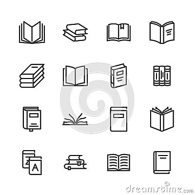 Books flat line icons. Reading, library, literature education illustrations. Thin signs for e-book store, textbook Vector Illustration