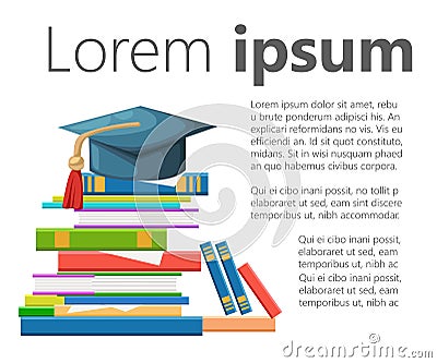 Books graduation cap and icon set design Web site page and mobile app design element. Stock Photo