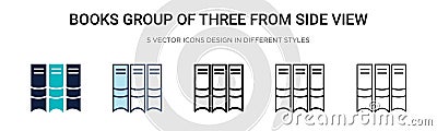 Books group of three from side view icon in filled, thin line, outline and stroke style. Vector illustration of two colored and Vector Illustration