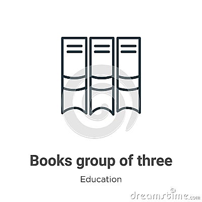 Books group of three from side view outline vector icon. Thin line black books group of three from side view icon, flat vector Vector Illustration