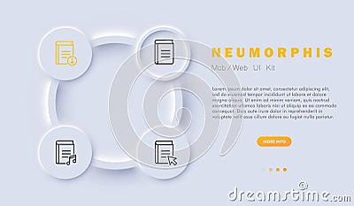 Books icon set. Reading-related concepts, including bookshelves, bookmarks. Reading. Neomorphism style. Vector line icon for Vector Illustration