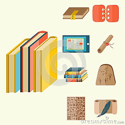 Books icons document magazine publication typography knowledge typography bookstore vector illustration. Vector Illustration