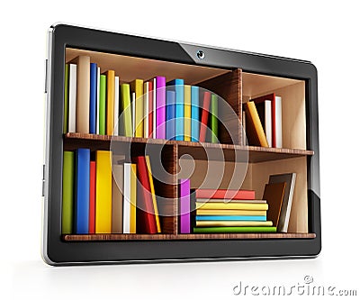 Books inside generic tablet PC. 3D illustration Cartoon Illustration