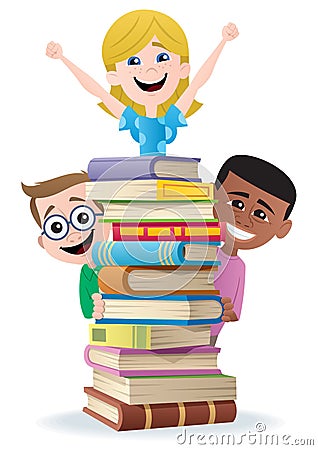 Books and Kids Vector Illustration