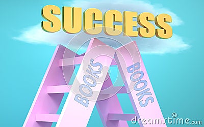 Books ladder that leads to success high in the sky, to symbolize that Books is a very important factor in reaching success in life Cartoon Illustration