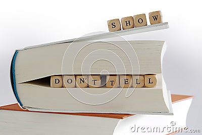 Books and message for story writers - show, don't tell Stock Photo