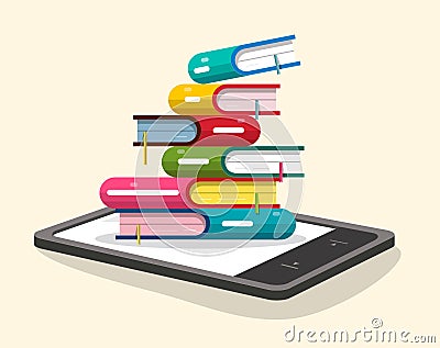 Books Pile with E-book Reader. Vector Illustration