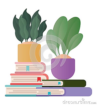 Books with plants pots vector design Vector Illustration