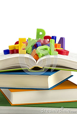 Books and plastic letters Stock Photo