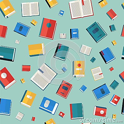 Books Seamless Pattern. Different Colorful Books Vector Illustration