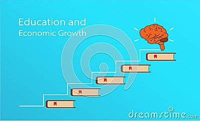 Books stacked logo icon vector illustration on blue background. The graph shows the growth of educational and economic growth Vector Illustration