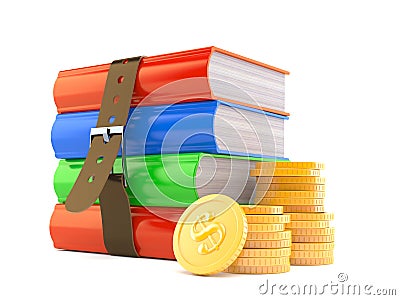 Books with stacks of coins Stock Photo