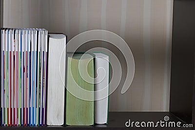 Books stand on a shelf in the library Stock Photo