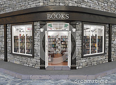 Books store exterior, 3d illustration Cartoon Illustration