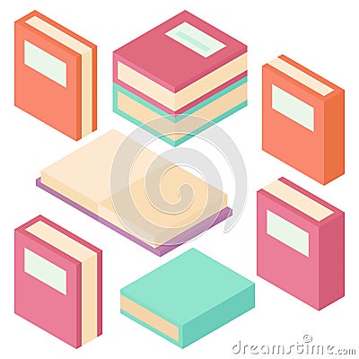 Books various views isometric 3D vector illustration Vector Illustration